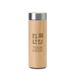 Stainless steel bamboo thermos flask for promotions, 480 ml wood colour view with print area