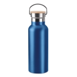 Thermos bottles with bamboo lids with handle, 500 ml blue colour