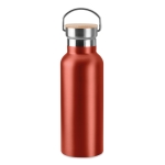 Thermos bottles with bamboo lids with handle, 500 ml red colour