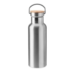 Thermos bottles with bamboo lids with handle, 500 ml matt silver colour