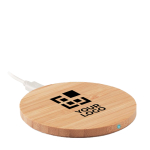 Wireless bamboo mobile phone charger view with print area