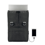 Laptop backpack with USB port and decorative straps, 15'' black colour second view