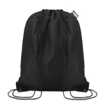 Drawstring bag made from recycled bottle plastic for sustainability black colour