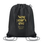 Drawstring bag made from recycled bottle plastic for sustainability black colour main view