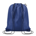 Drawstring bag made from recycled bottle plastic for sustainability blue colour