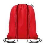 Drawstring bag made from recycled bottle plastic for sustainability red colour