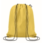 Drawstring bag made from recycled bottle plastic for sustainability yellow colour