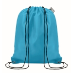 Drawstring bag made from recycled bottle plastic for sustainability turquoise colour