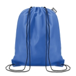 Drawstring bag made from recycled bottle plastic for sustainability royal blue colour