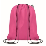 Drawstring bag made from recycled bottle plastic for sustainability fuchsia colour