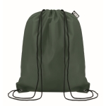 Drawstring bag made from recycled bottle plastic for sustainability dark green colour