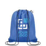 Drawstring bag made from recycled bottle plastic for sustainability view with print area