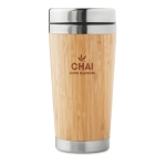 Stainless steel thermal mug with bamboo surface, 400 ml wood colour second main view