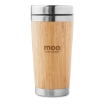 Stainless steel thermal mug with bamboo surface, 400 ml wood colour third main view