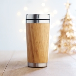 Stainless steel thermal mug with bamboo surface, 400 ml wood colour ambient view