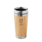 Stainless steel thermal mug with bamboo surface, 400 ml wood colour view with print area