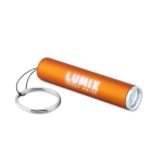 Flashlight with a glowing logo as a promotional item orange colour third main view