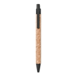 Sustainable cork ballpoint pen with blue ink black colour