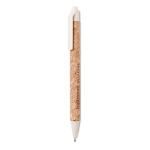 Sustainable cork ballpoint pen with blue ink beige colour second main view