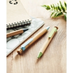 Eco-friendly ballpoint pen, bamboo & wheat straw mix, blue ink blue colour ambient view