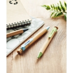 Eco-friendly ballpoint pen, bamboo & wheat straw mix, blue ink blue colour main ambient view