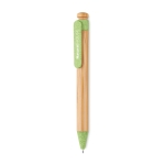 Eco-friendly ballpoint pen, bamboo & wheat straw mix, blue ink green colour second main view