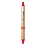 Bamboo pen with push button and ABS details, blue ink red colour