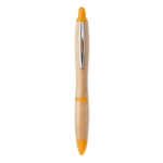 Bamboo pen with push button and ABS details, blue ink orange colour