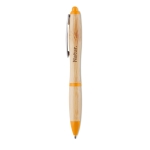 Bamboo pen with push button and ABS details, blue ink orange colour third main view