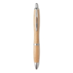 Bamboo pen with push button and ABS details, blue ink matt silver colour