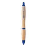 Bamboo pen with push button and ABS details, blue ink royal blue colour