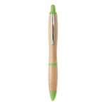 Bamboo pen with push button and ABS details, blue ink lime colour