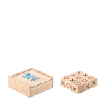 Tic-Tac-Toe game made of wood in a box for family promotions wood colour view with print area