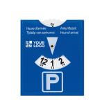 Parking disc for cars for advertising blue colour view with print area