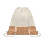 Cotton drawstring bag with cork detail, printable, 160 g/m2 beige colour