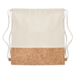 Cotton drawstring bag with cork detail, printable, 160 g/m2 beige colour second view