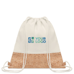 Cotton drawstring bag with cork detail, printable, 160 g/m2 beige colour view with print area