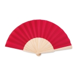 Affordable hand fan made of wood and polyester for events red colour