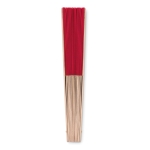 Affordable hand fan made of wood and polyester for events red colour second view