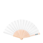 Affordable hand fan made of wood and polyester for events white colour view with print area