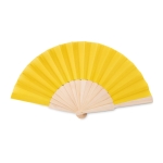 Affordable hand fan made of wood and polyester for events yellow colour