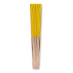 Affordable hand fan made of wood and polyester for events yellow colour second view