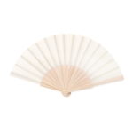 Affordable hand fan made of wood and polyester for events beige colour