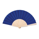 Affordable hand fan made of wood and polyester for events royal blue colour