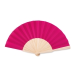 Affordable hand fan made of wood and polyester for events fuchsia colour