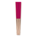 Affordable hand fan made of wood and polyester for events fuchsia colour second view