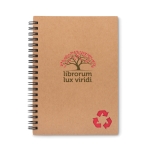 Sustainable A5 notebook with cardboard cover and lined paper red colour main view