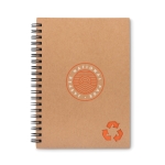 Sustainable A5 notebook with cardboard cover and lined paper orange colour main view