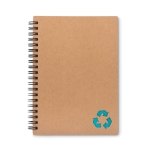 Sustainable A5 notebook with cardboard cover and lined paper turquoise colour