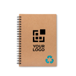 Sustainable A5 notebook with cardboard cover and lined paper view with print area